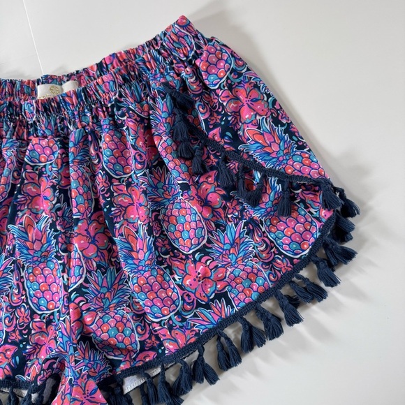 Simply Southern Pineapple Tassel Blue & Pink Lined Shorts Women’s Large - Picture 3 of 5